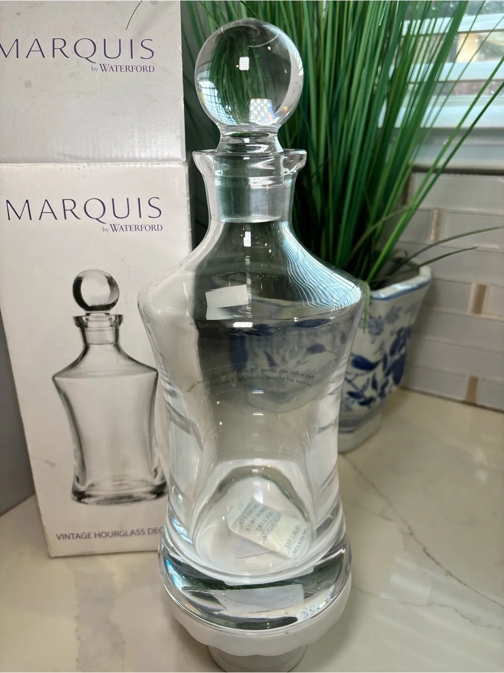 Marquis by Waterford Crystal Hourglass Decanter 29 oz Moments NIB New In Box